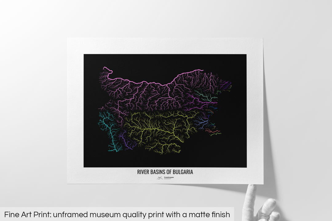Bulgaria - River basin map, rainbow colours - Wall Art