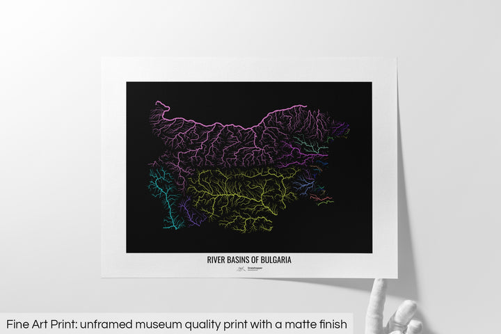 Bulgaria - River basin map, rainbow colours - Wall Art