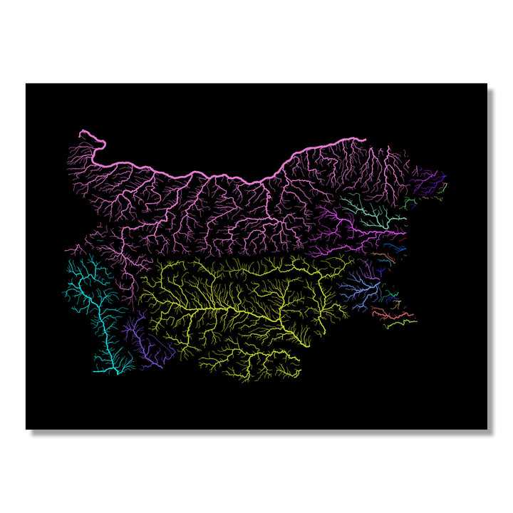 Bulgaria - River basin map, rainbow colours - Wall Art