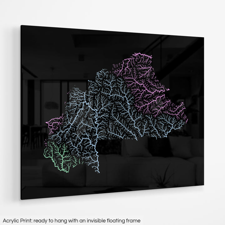 Burkina Faso - River basin map, pastel colours - Wall Art