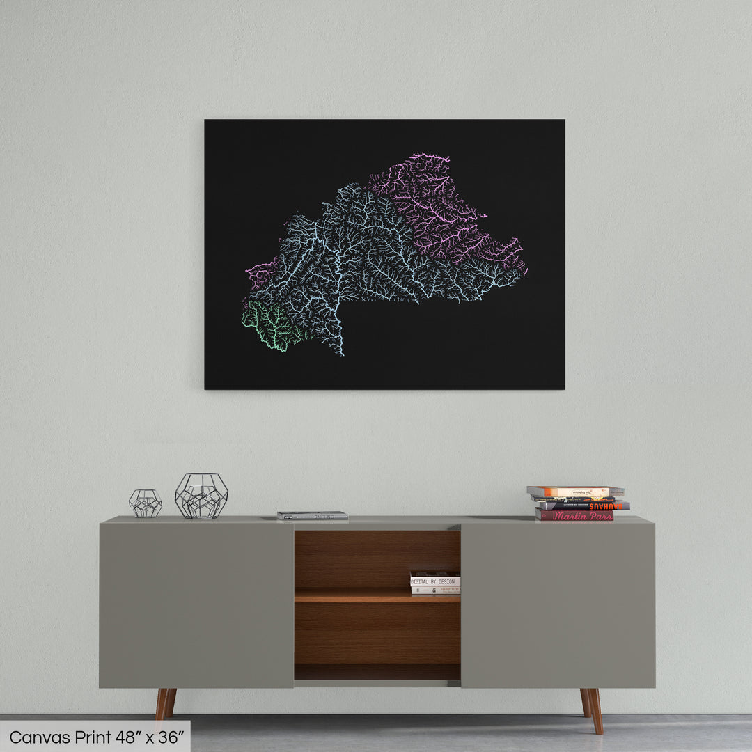 Burkina Faso - River basin map, pastel colours - Wall Art