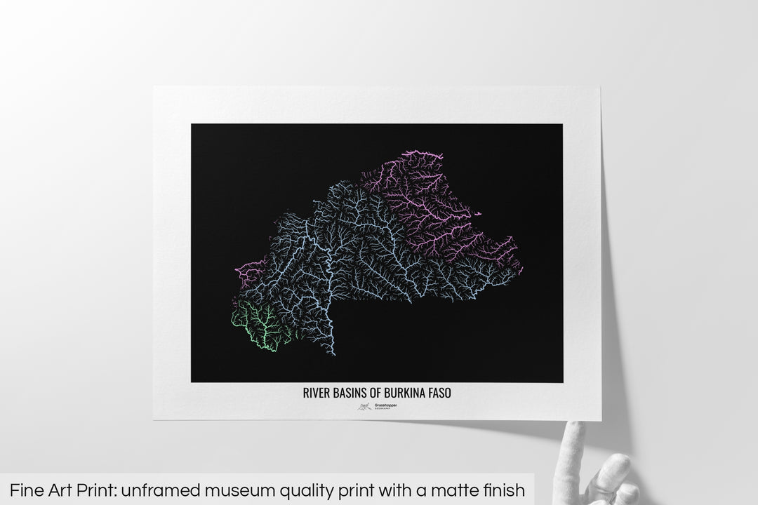 Burkina Faso - River basin map, pastel colours - Wall Art