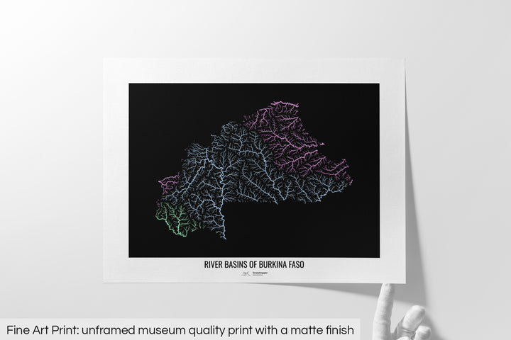 Burkina Faso - River basin map, pastel colours - Wall Art