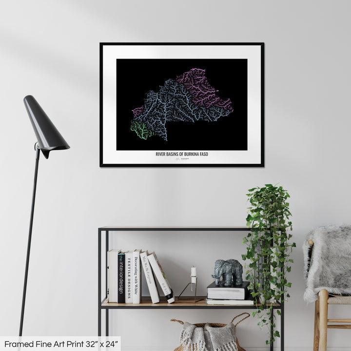 Burkina Faso - River basin map, pastel colours - Wall Art
