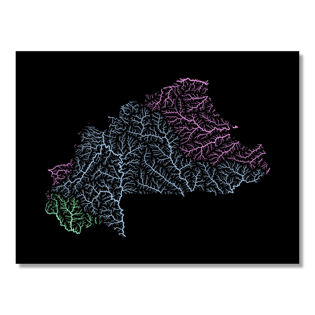 Burkina Faso - River basin map, pastel colours - Wall Art