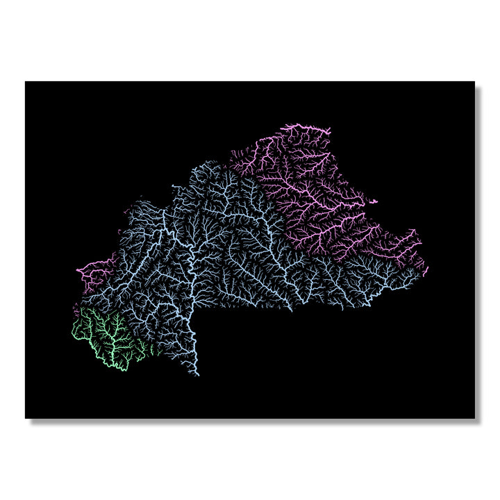 Burkina Faso - River basin map, pastel colours - Wall Art