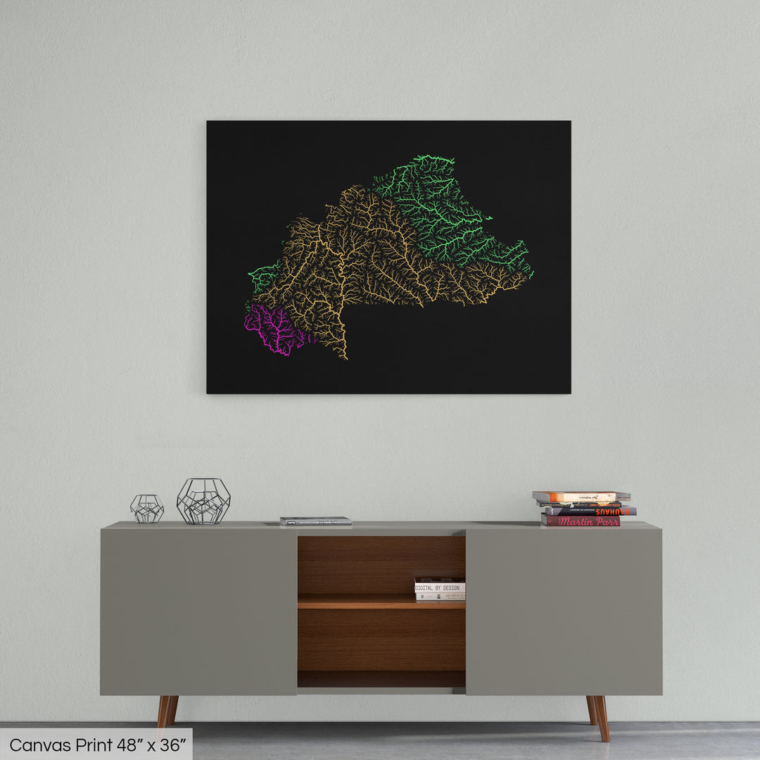 Burkina Faso - River basin map, rainbow colours - Wall Art