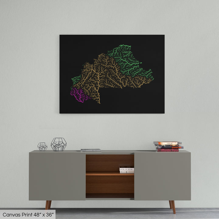 Burkina Faso - River basin map, rainbow colours - Wall Art