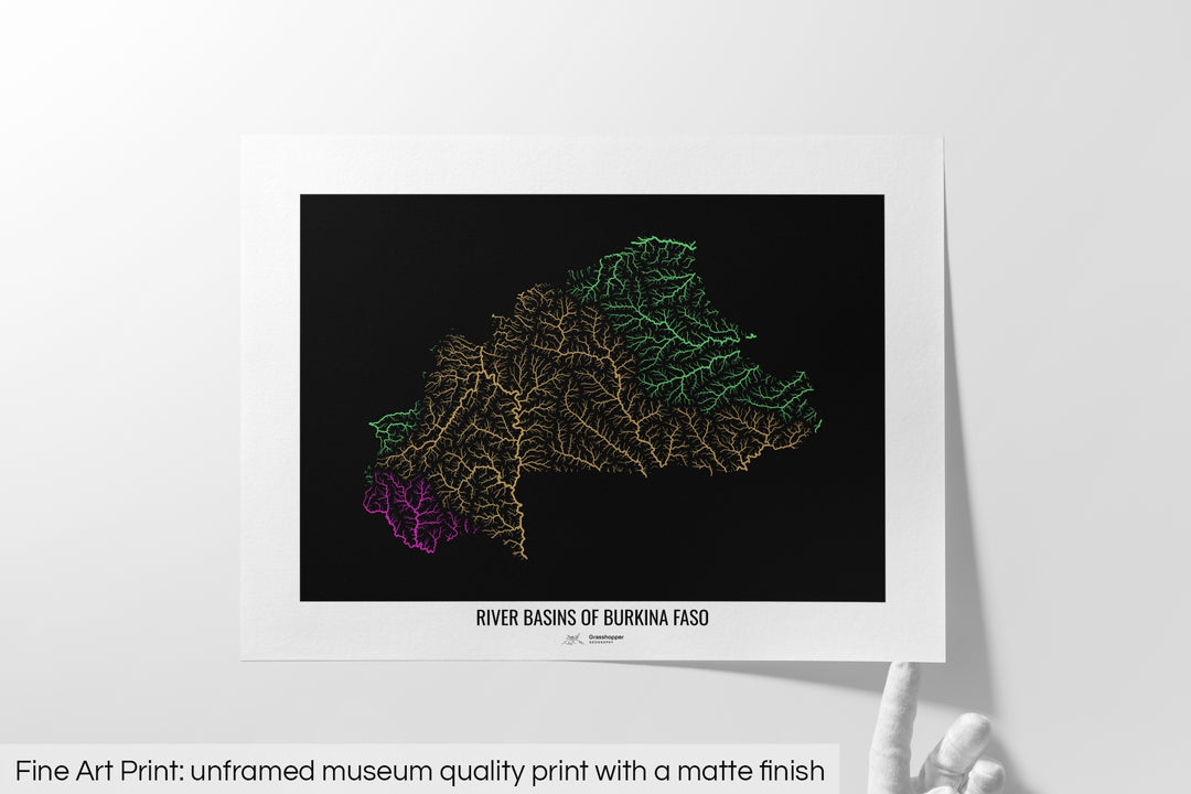 Burkina Faso - River basin map, rainbow colours - Wall Art