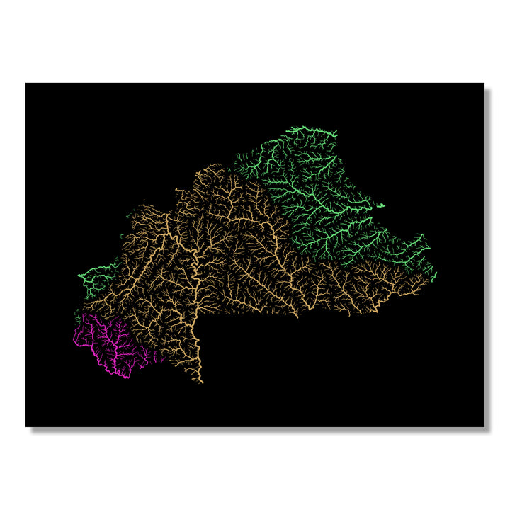 Burkina Faso - River basin map, rainbow colours - Wall Art