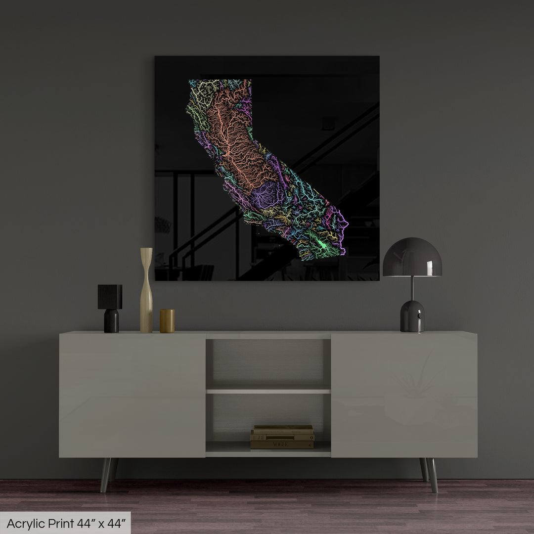 California - River basin map, pastel colours - Wall Art