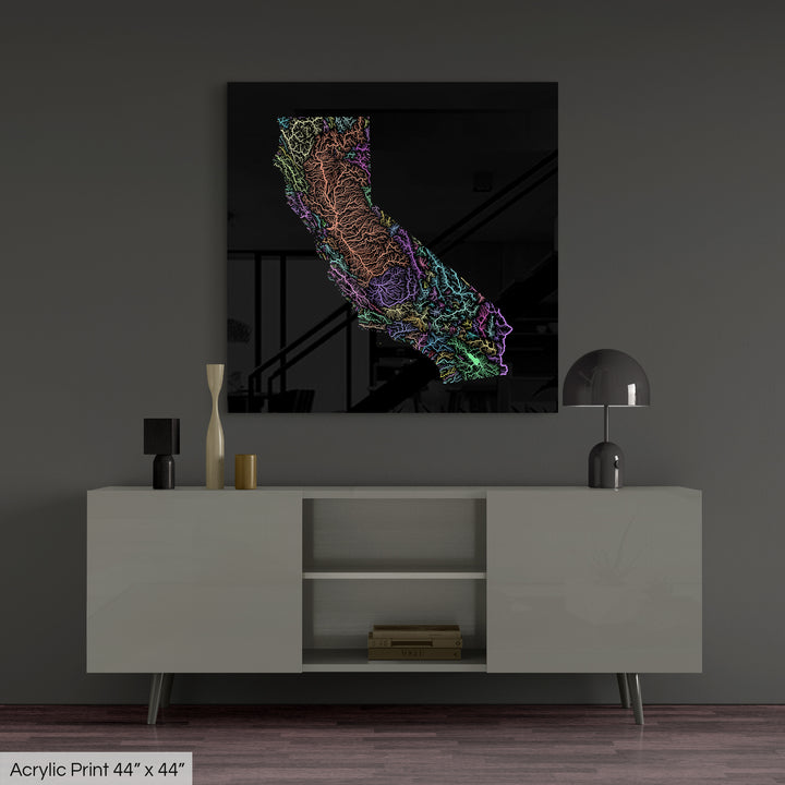 California - River basin map, pastel colours - Wall Art