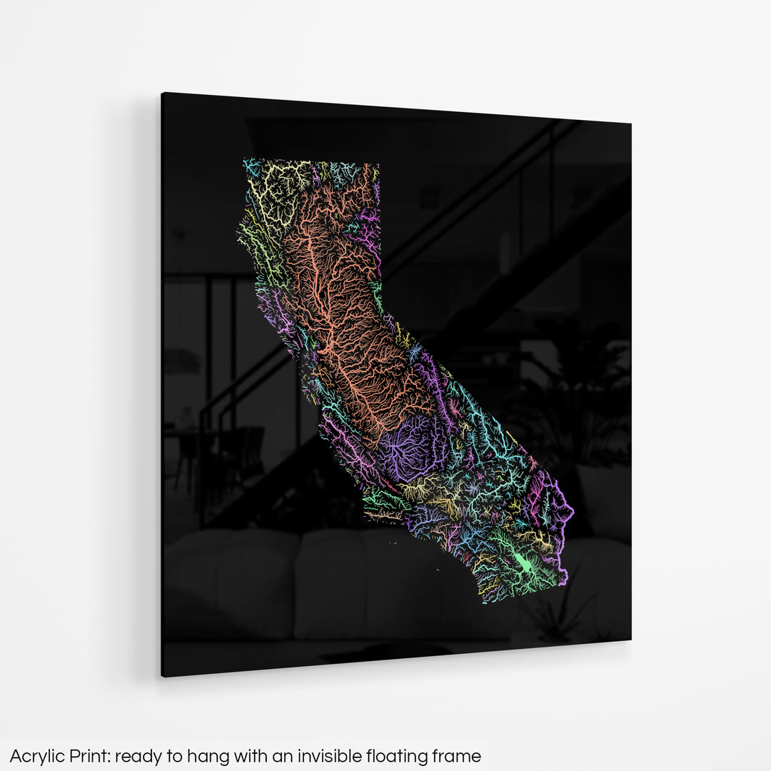 California - River basin map, pastel colours - Wall Art