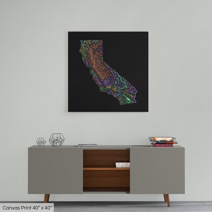 California - River basin map, pastel colours - Wall Art