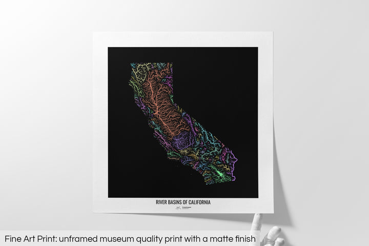 California - River basin map, pastel colours - Wall Art