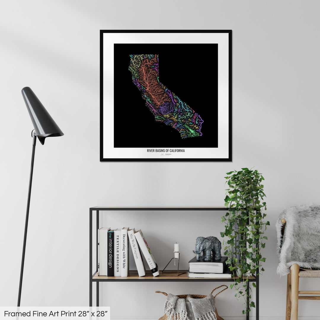 California - River basin map, pastel colours - Wall Art
