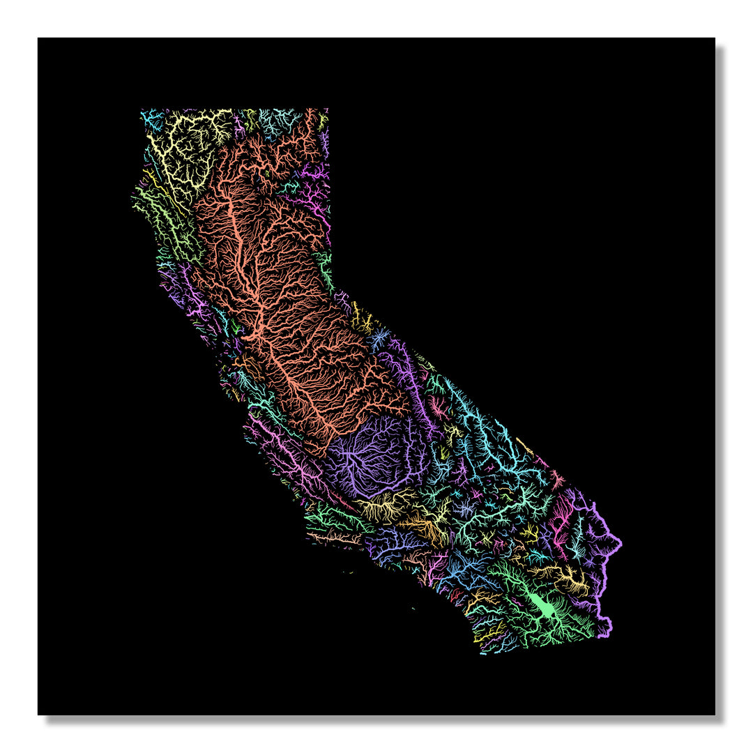 California - River basin map, pastel colours - Wall Art
