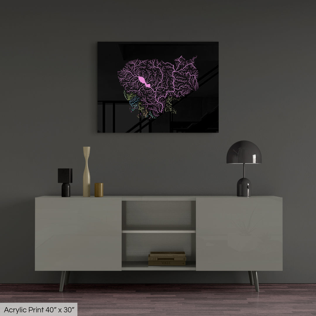 Cambodia - River basin map, pastel colours - Wall Art