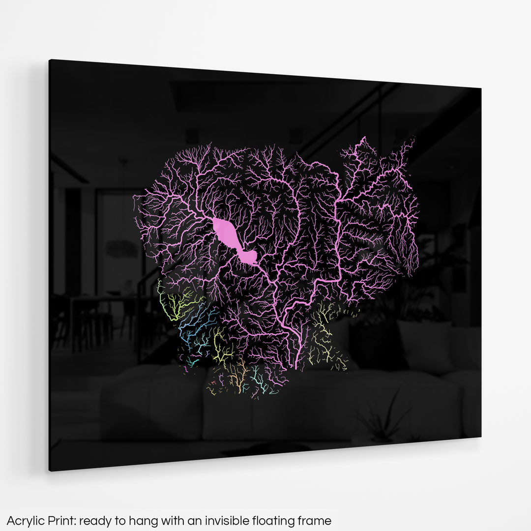 Cambodia - River basin map, pastel colours - Wall Art