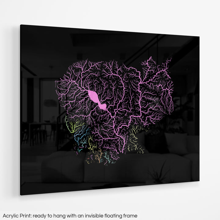 Cambodia - River basin map, pastel colours - Wall Art