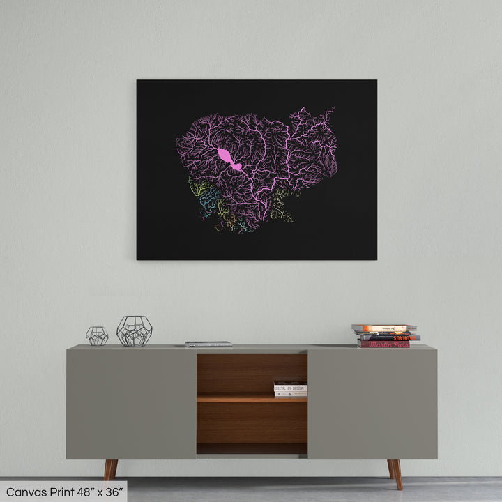Cambodia - River basin map, pastel colours - Wall Art