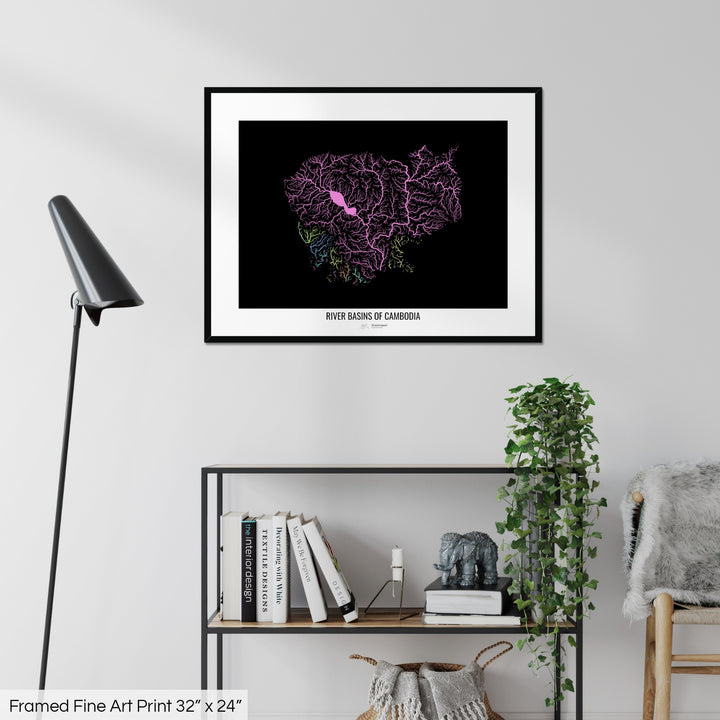 Cambodia - River basin map, pastel colours - Wall Art