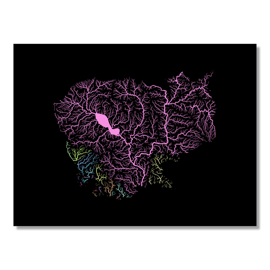 Cambodia - River basin map, pastel colours - Wall Art