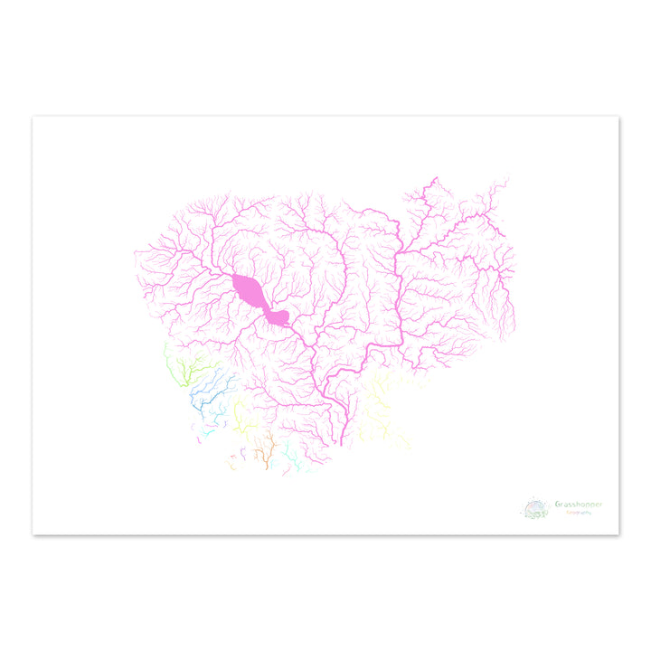 Kambodscha - Flussgebietskarte, Pastell auf Weiß - Fine Art Print