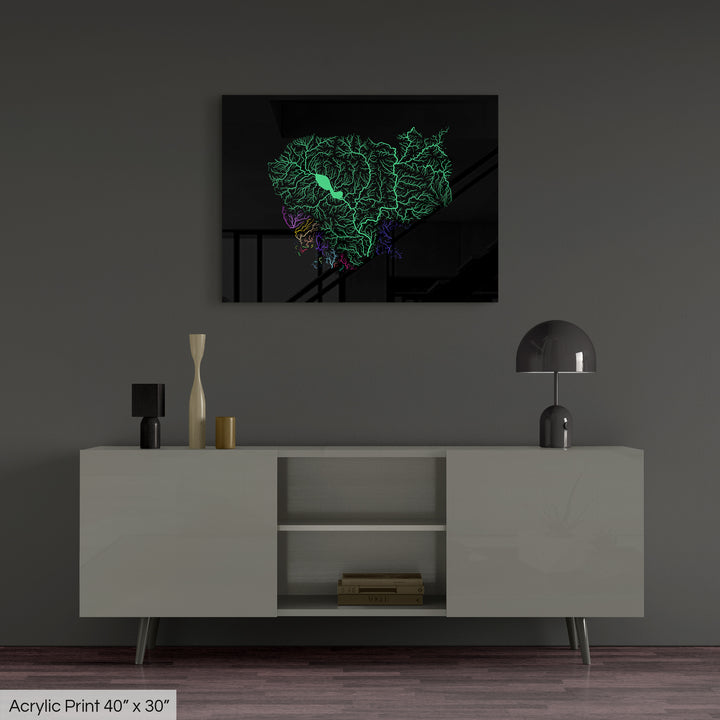 Cambodia - River basin map, rainbow colours - Wall Art