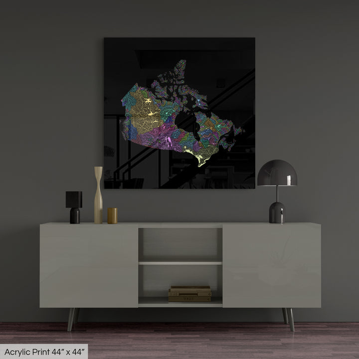 Canada - River basin map, pastel colours - Wall Art