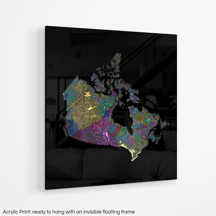 Canada - River basin map, pastel colours - Wall Art