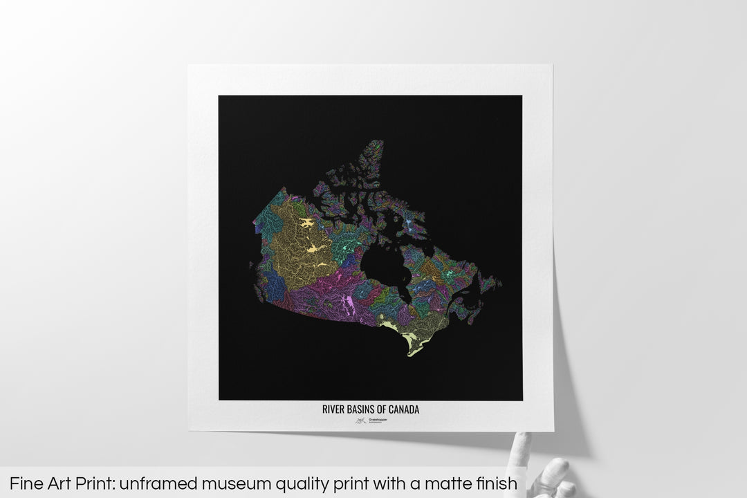Canada - River basin map, pastel colours - Wall Art