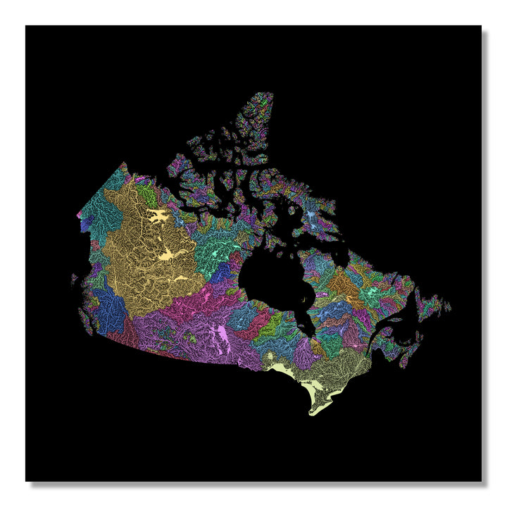 Canada - River basin map, pastel colours - Wall Art