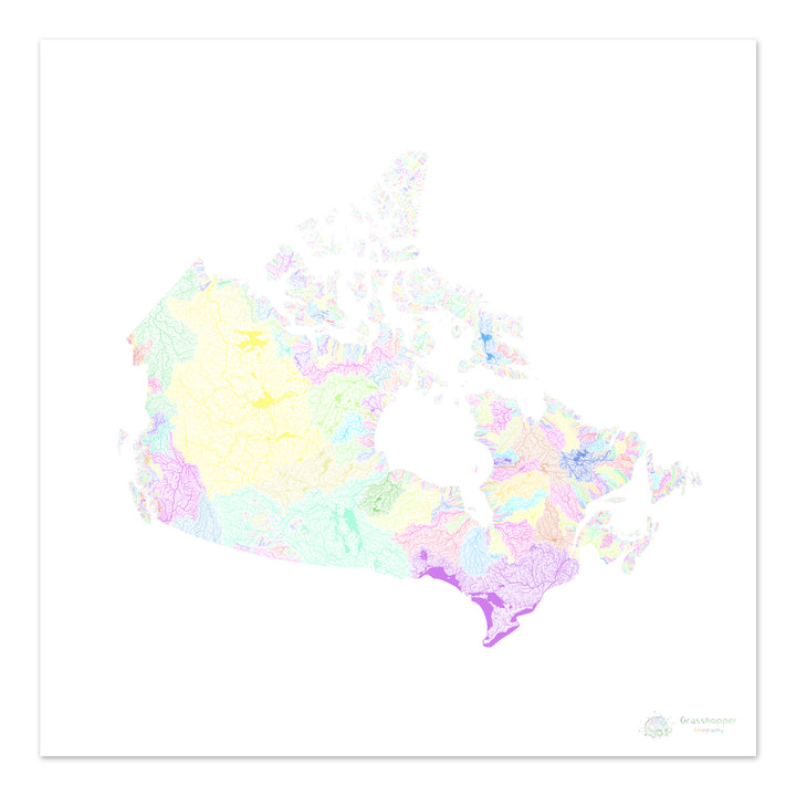 Kanada - Flussgebietskarte, Pastell auf Weiß - Fine Art Print