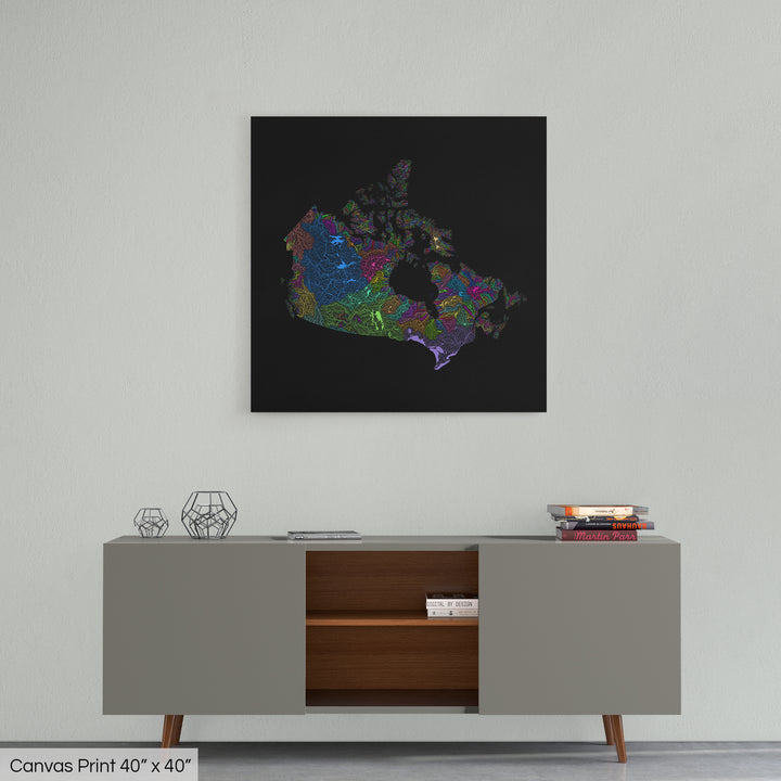 Canada - River basin map, rainbow colours - Wall Art