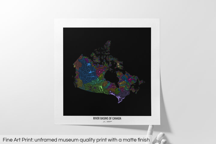 Canada - River basin map, rainbow colours - Wall Art