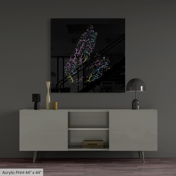 Cape Breton - River basin map, pastel colours - Wall Art
