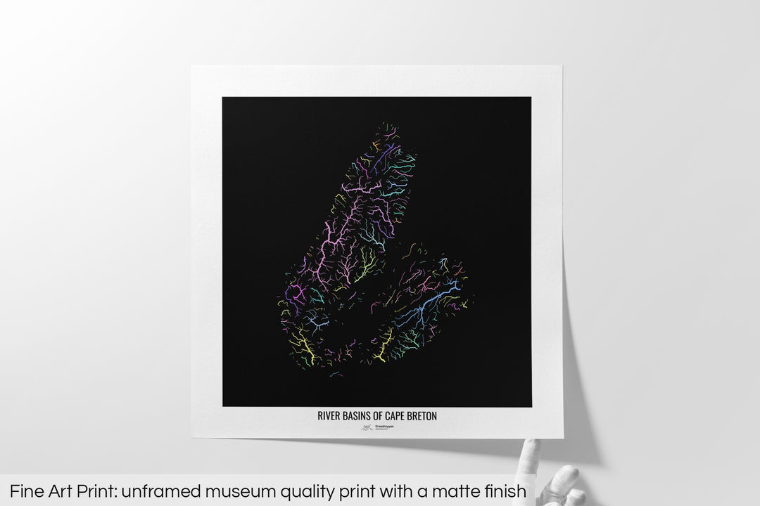 Cape Breton - River basin map, pastel colours - Wall Art
