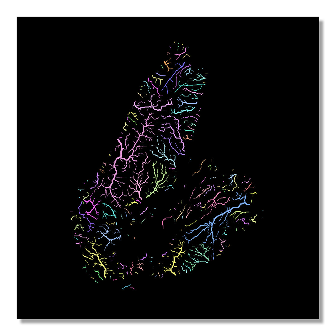 Cape Breton - River basin map, pastel colours - Wall Art