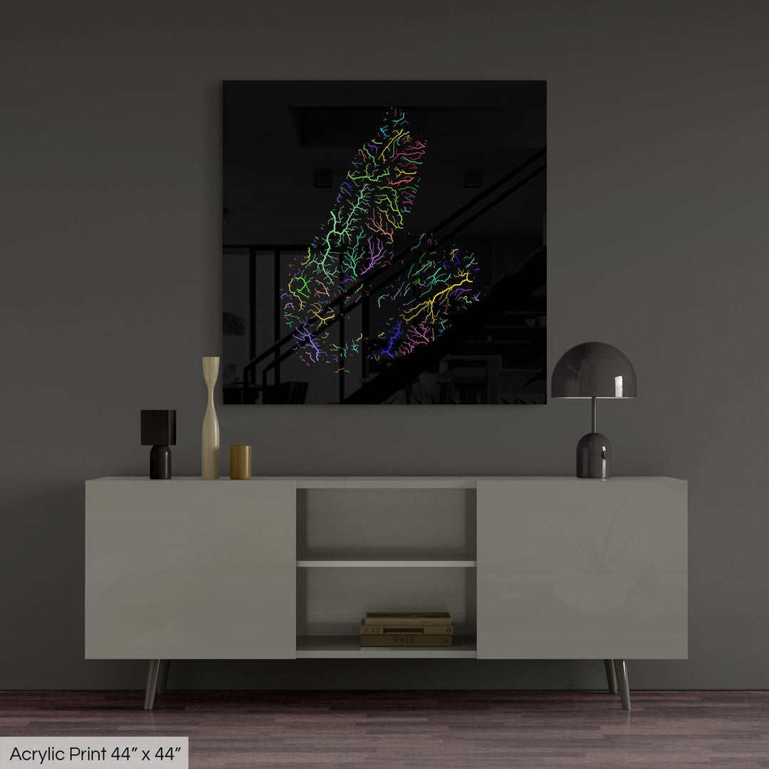 Cape Breton - River basin map, rainbow colours - Wall Art