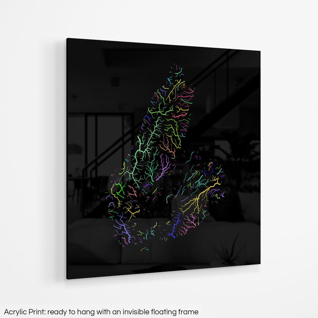 Cape Breton - River basin map, rainbow colours - Wall Art