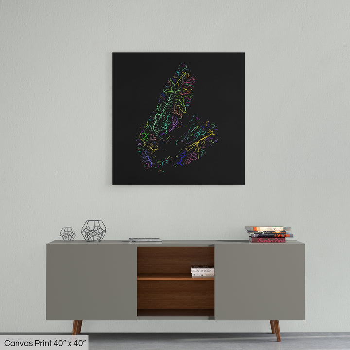 Cape Breton - River basin map, rainbow colours - Wall Art