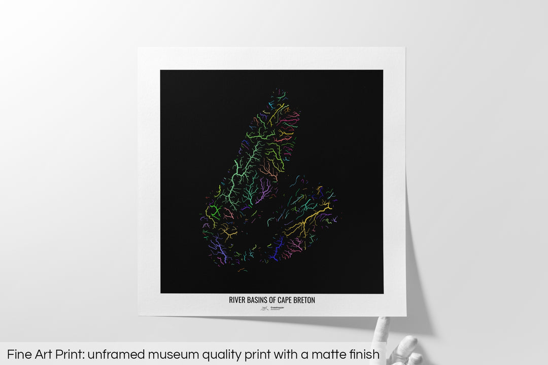 Cape Breton - River basin map, rainbow colours - Wall Art