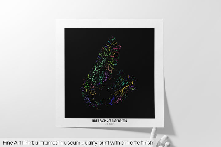 Cape Breton - River basin map, rainbow colours - Wall Art