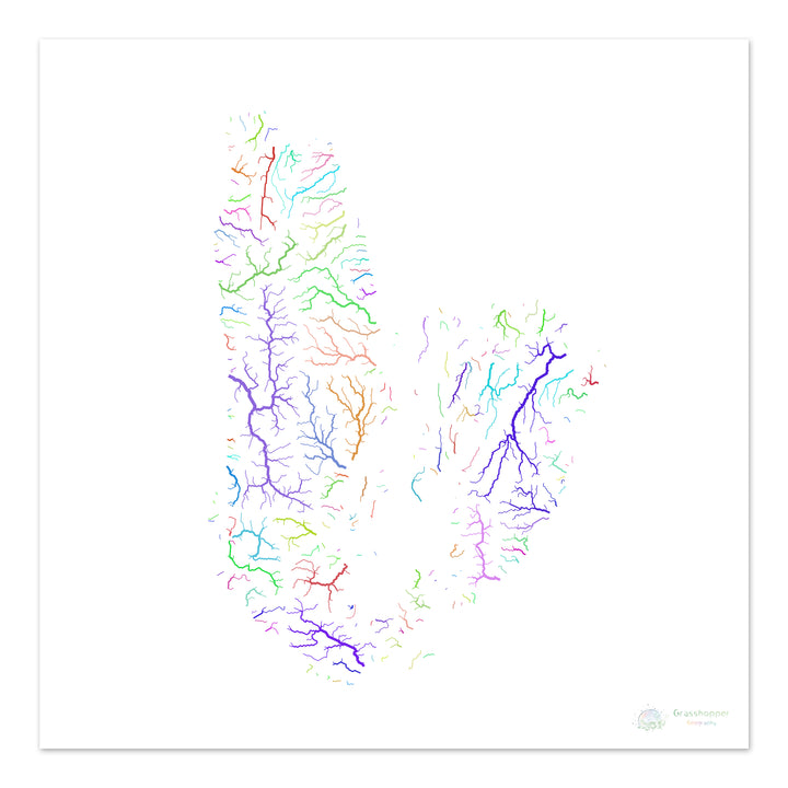 Cape Breton - River basin map, rainbow on white - - Fine Art Print