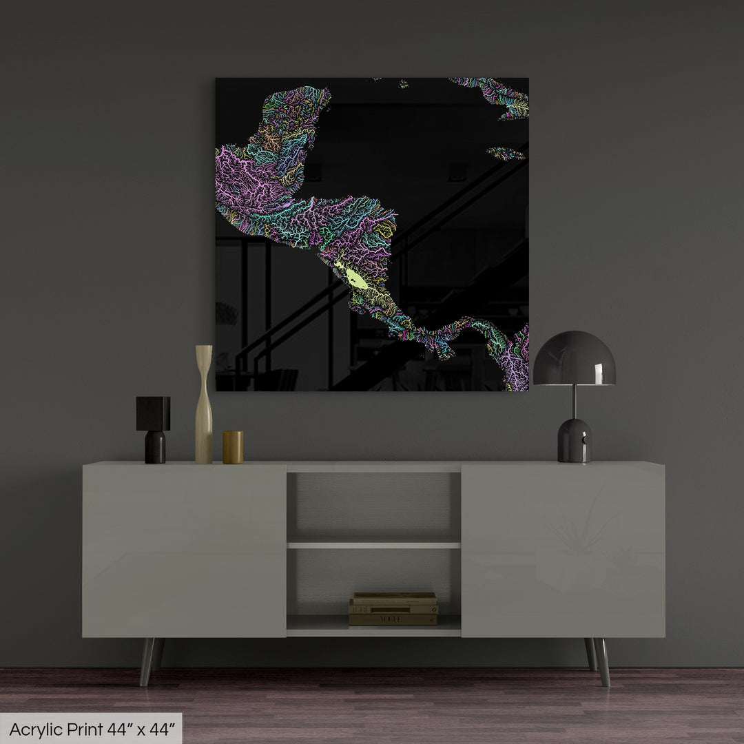 Central America - River basin map, pastel colours - Wall Art