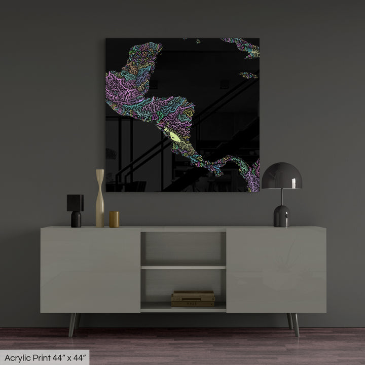 Central America - River basin map, pastel colours - Wall Art