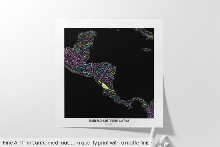 Central America - River basin map, pastel colours - Wall Art
