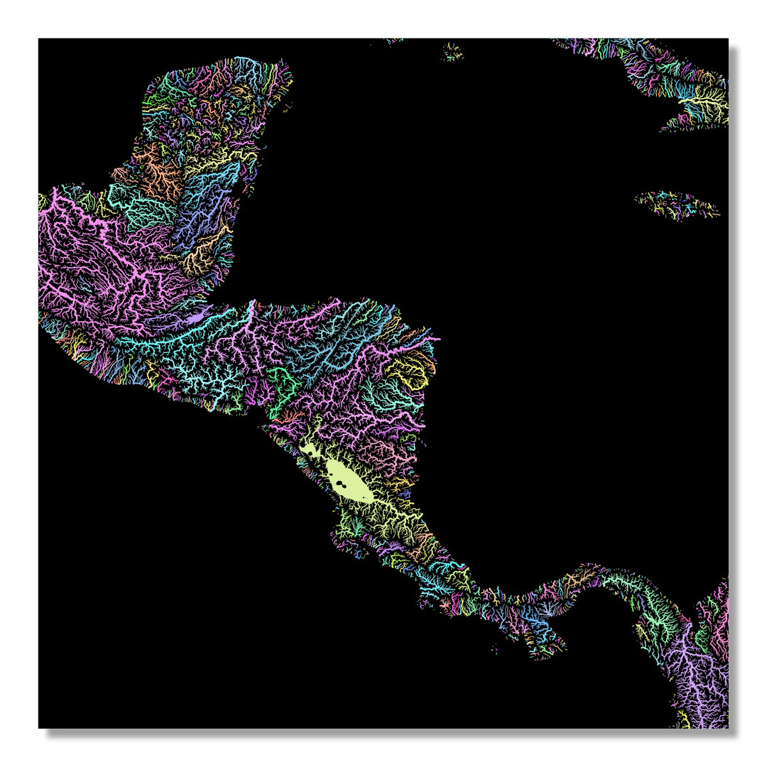 Central America - River basin map, pastel colours - Wall Art