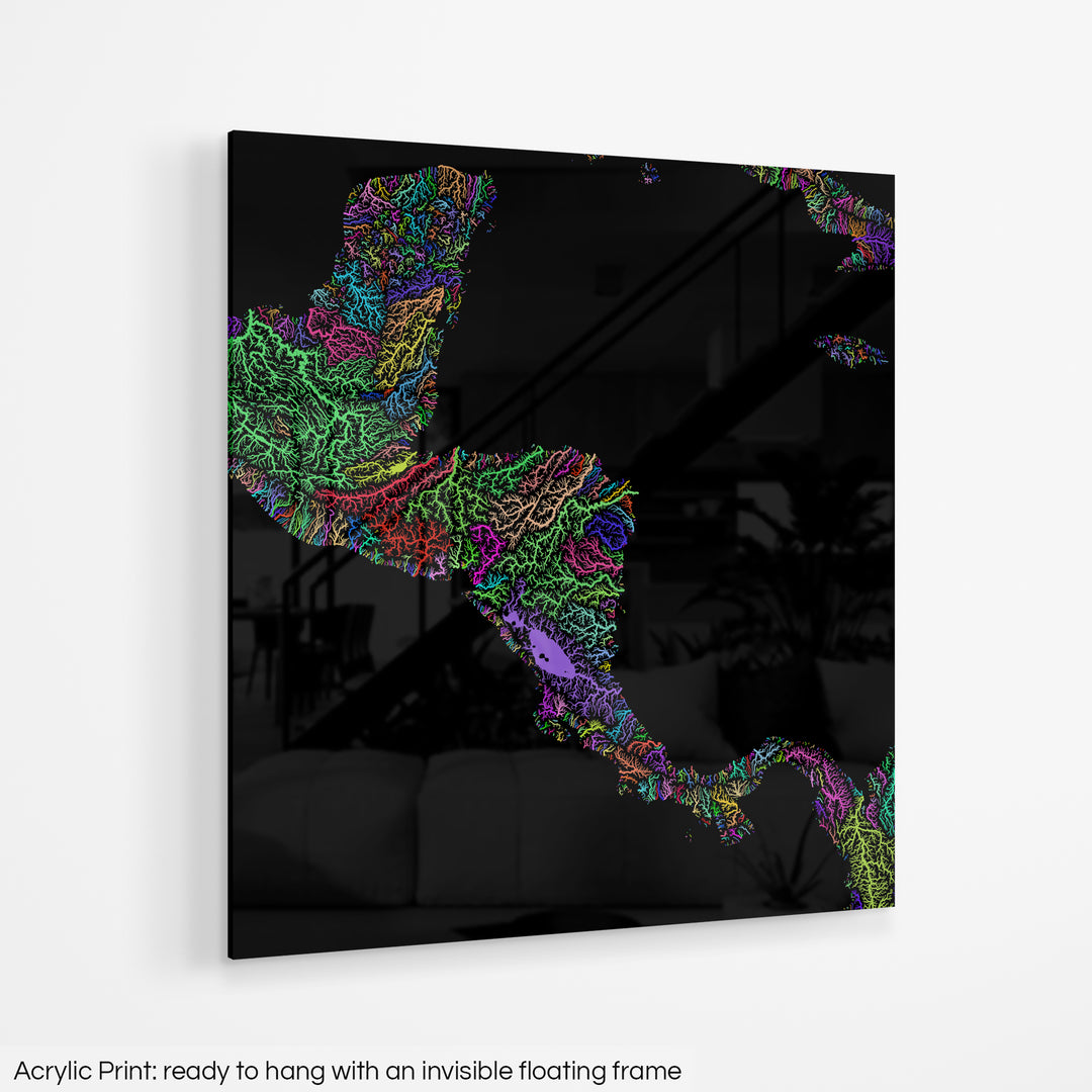 Central America - River basin map, rainbow colours - Wall Art